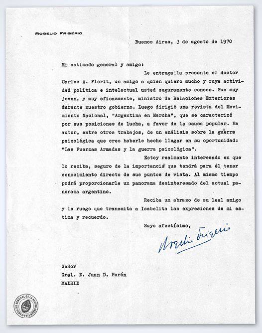 Carta de Rogelio Frigerio a Juan D.Peron, 1970
