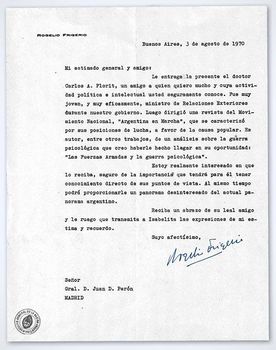 Carta de Rogelio Frigerio a Juan D.Peron, 1970